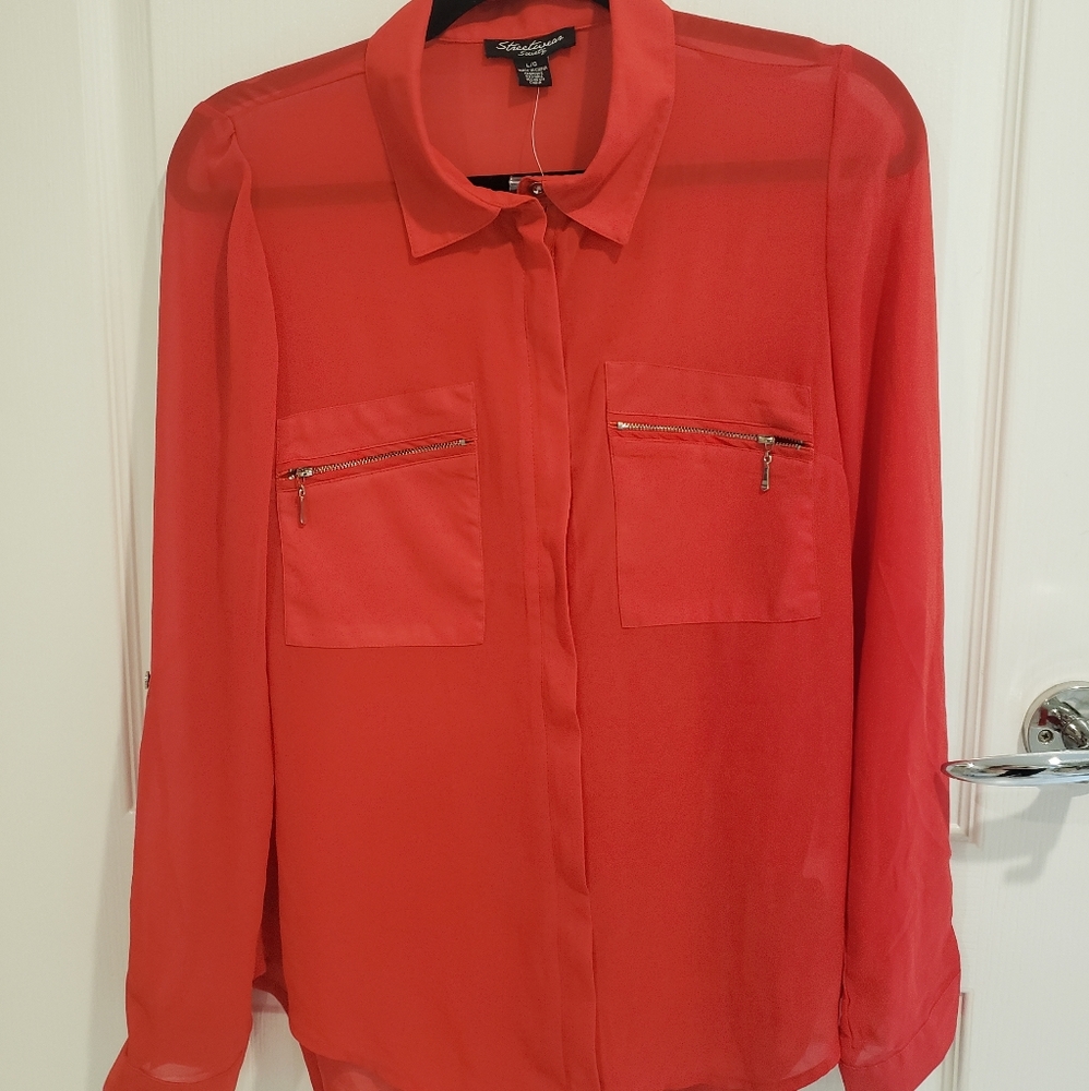 Red polyester blouse